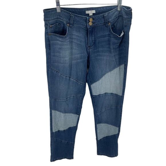 New York & Company patchwork boho stretch skinny jeans denim 10 EUC - Picture 7 of 11